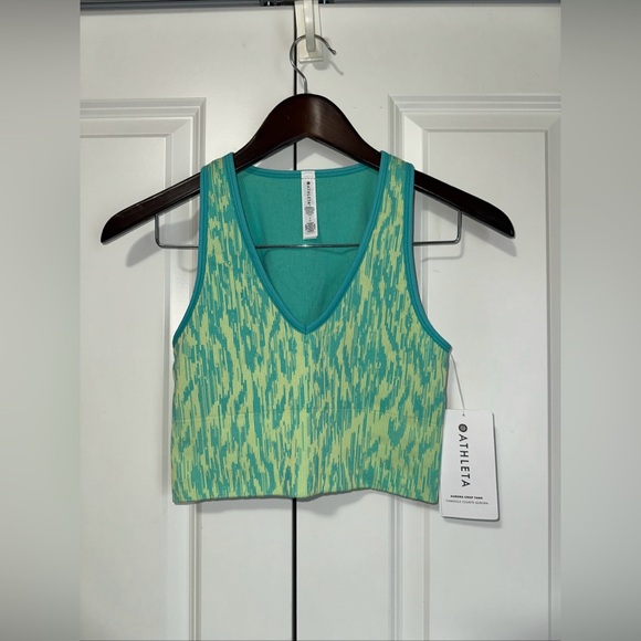 Athleta Tops - Athleta Marl Blue Green Aurora Cropped V-Neck Ribbed Athletic Tank Top S NWT